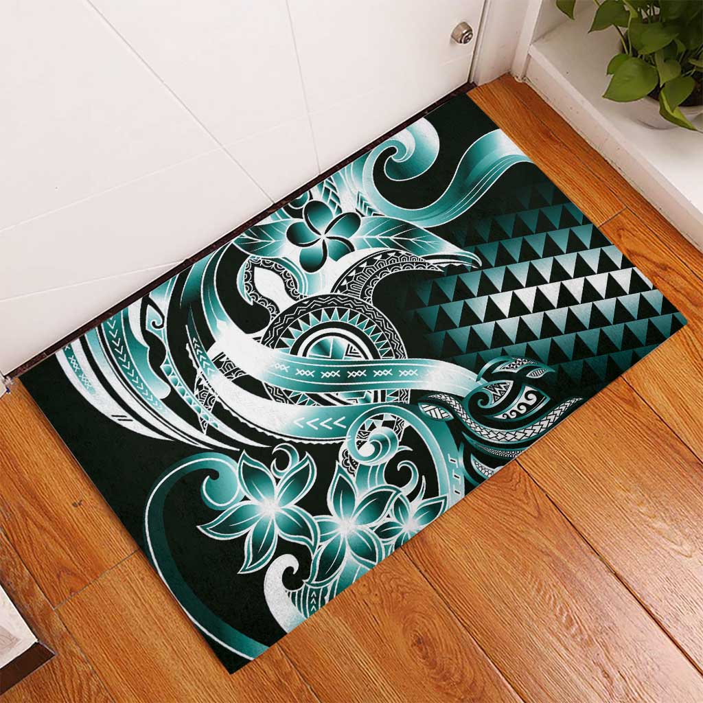 Aloha Turquoise Tribal Honu Tattoo Rubber Doormat