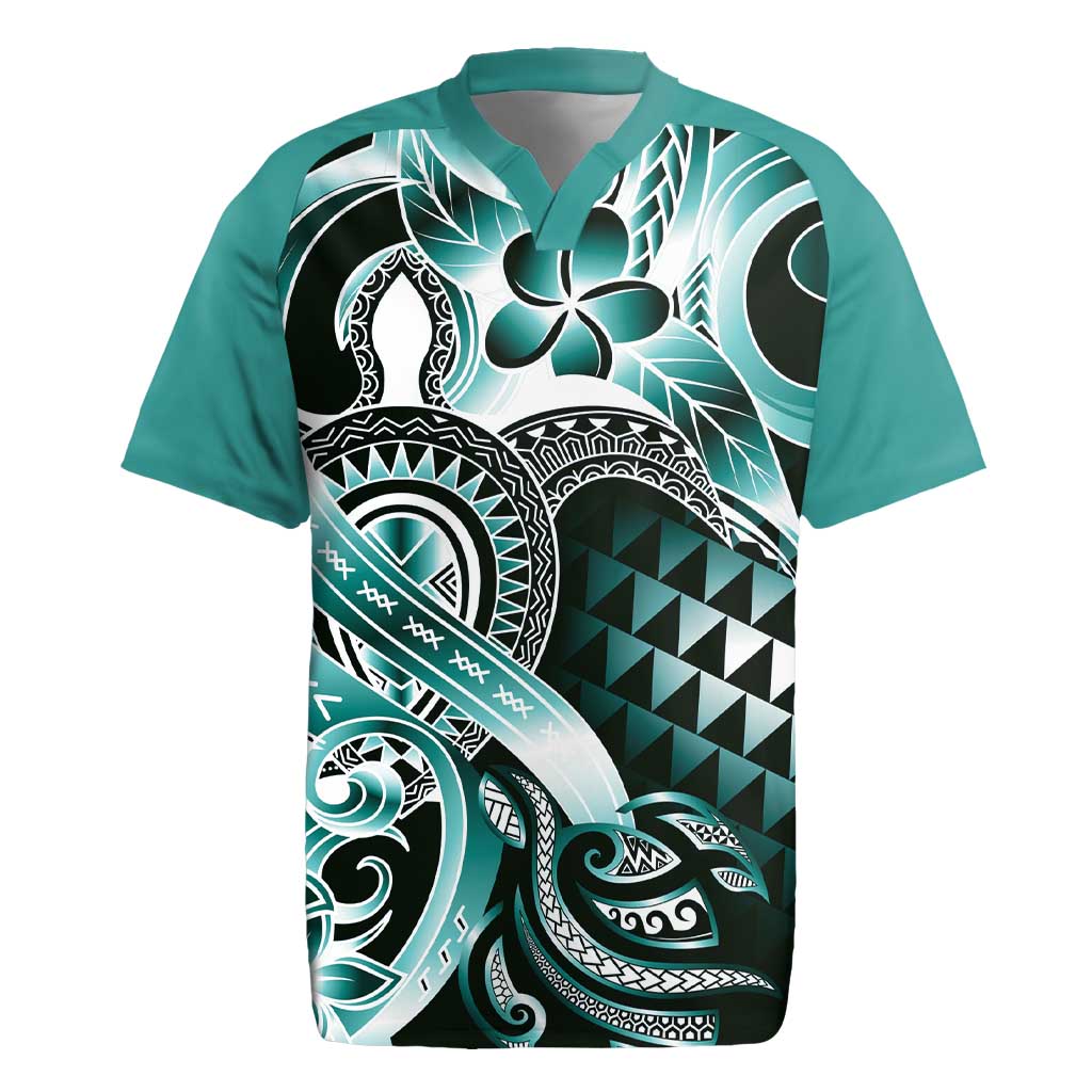 Aloha Turquoise Tribal Honu Tattoo Rugby Jersey LT9 Turquoise - Polynesian Pride