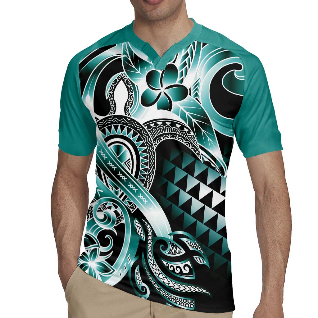 Aloha Turquoise Tribal Honu Tattoo Rugby Jersey LT9 - Polynesian Pride