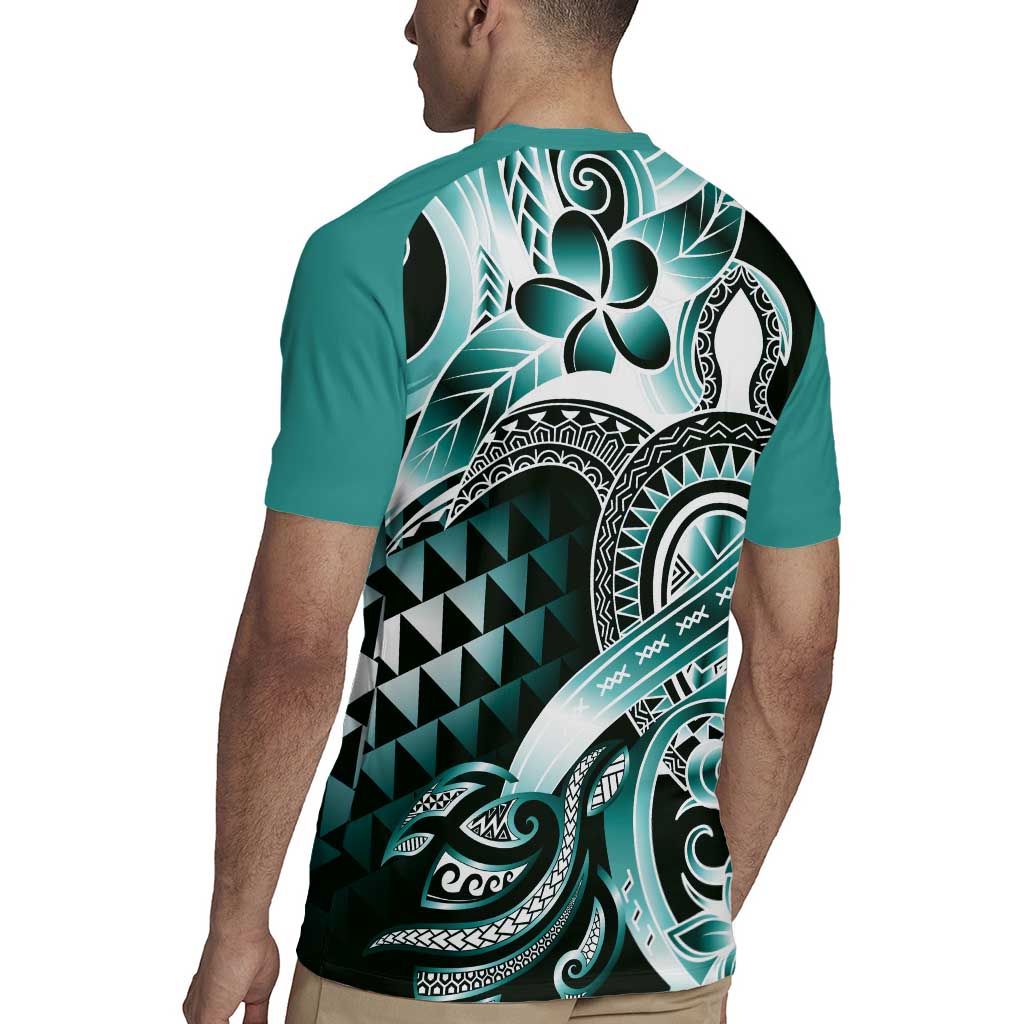 Aloha Turquoise Tribal Honu Tattoo Rugby Jersey LT9 - Polynesian Pride