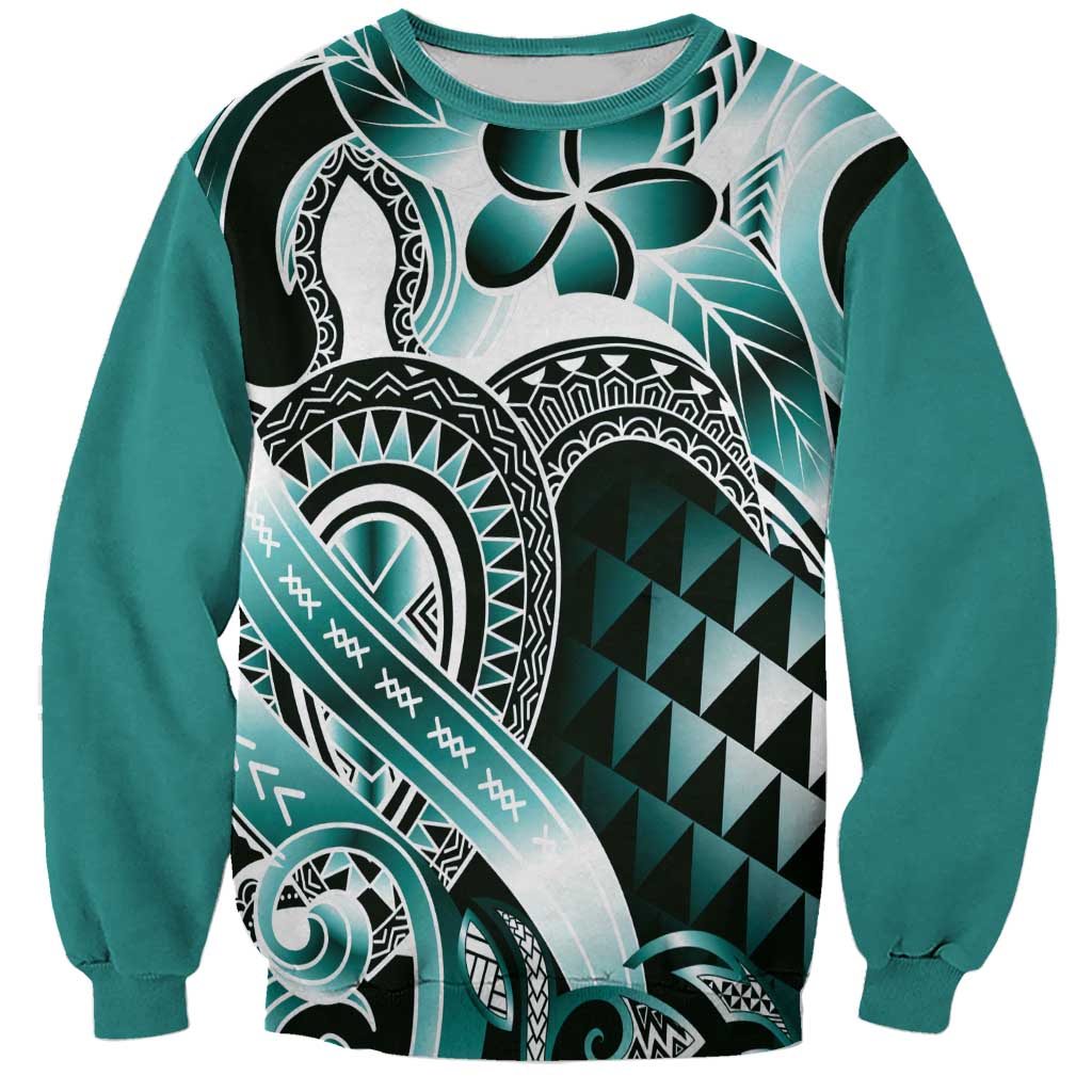 Aloha Turquoise Tribal Honu Tattoo Sweatshirt LT9 Unisex Turquoise - Polynesian Pride