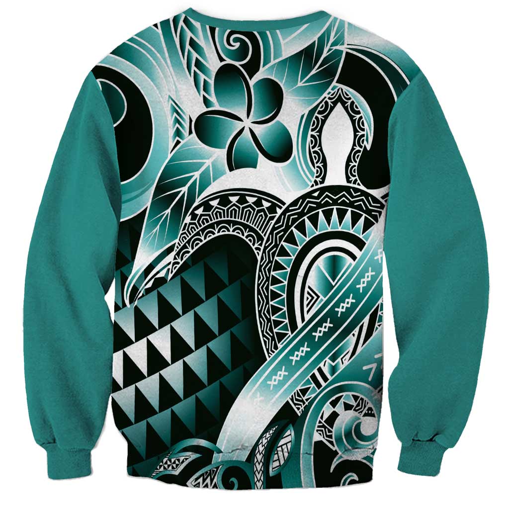 Aloha Turquoise Tribal Honu Tattoo Sweatshirt LT9 - Polynesian Pride