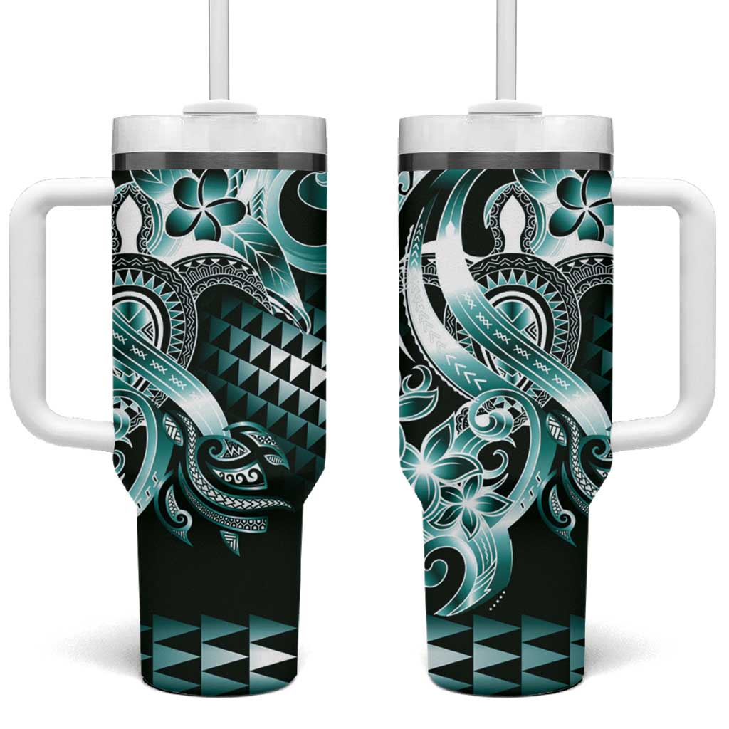Aloha Turquoise Tribal Honu Tattoo Tumbler With Handle LT9 One Size: 40 oz Turquoise - Polynesian Pride