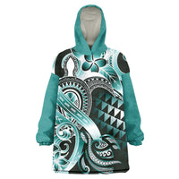 Aloha Turquoise Tribal Honu Tattoo Wearable Blanket Hoodie LT9 One Size Turquoise - Polynesian Pride