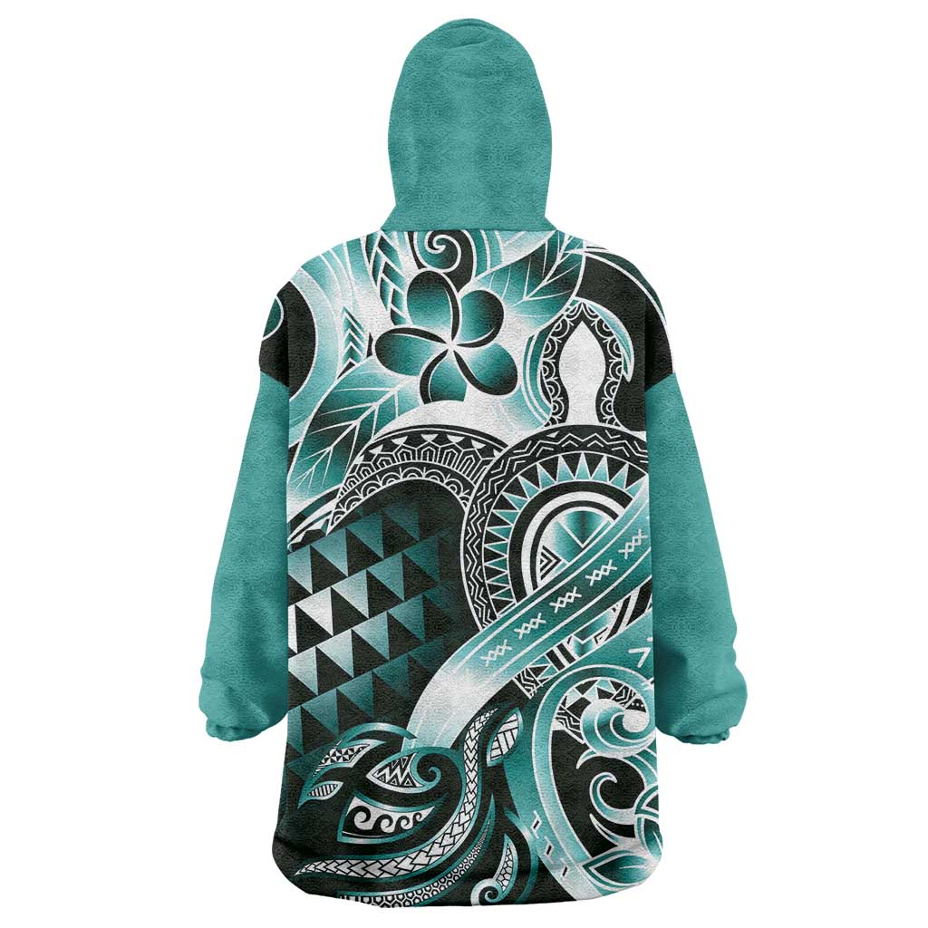 Aloha Turquoise Tribal Honu Tattoo Wearable Blanket Hoodie LT9 - Polynesian Pride