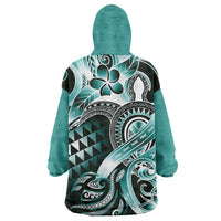Aloha Turquoise Tribal Honu Tattoo Wearable Blanket Hoodie LT9 - Polynesian Pride