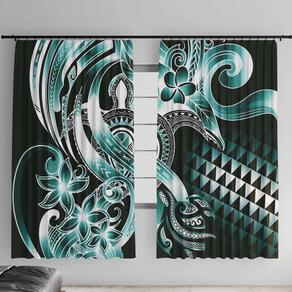 Aloha Turquoise Tribal Honu Tattoo Window Curtain