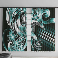 Aloha Turquoise Tribal Honu Tattoo Window Curtain LT9 With Hooks Turquoise - Polynesian Pride