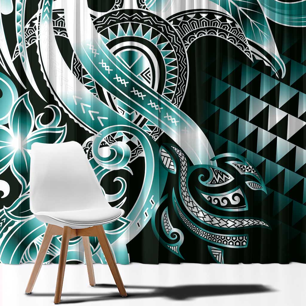 Aloha Turquoise Tribal Honu Tattoo Window Curtain LT9 - Polynesian Pride