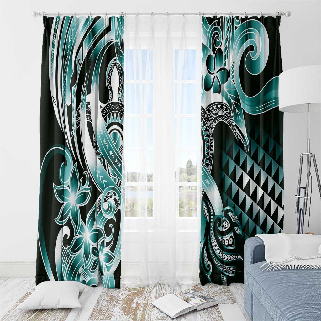 Aloha Turquoise Tribal Honu Tattoo Window Curtain LT9 - Polynesian Pride