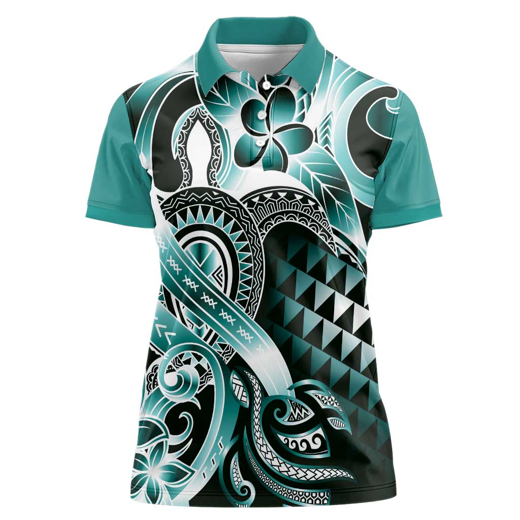 Aloha Turquoise Tribal Honu Tattoo Women Polo Shirt