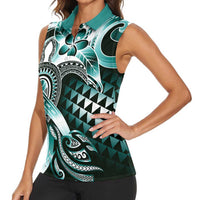 Aloha Turquoise Tribal Honu Tattoo Women Sleeveless Polo Shirt