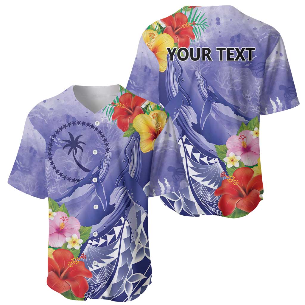 Personalised Chuuk States Humpback Whale Baseball Jersey Polynesian Tropical Flowers