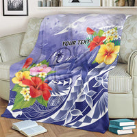 Personalised Chuuk States Humpback Whale Blanket Polynesian Tropical Flowers