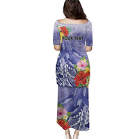 Personalised Chuuk States Humpback Whale Family Matching Puletasi and Hawaiian Shirt Polynesian Tropical Flowers