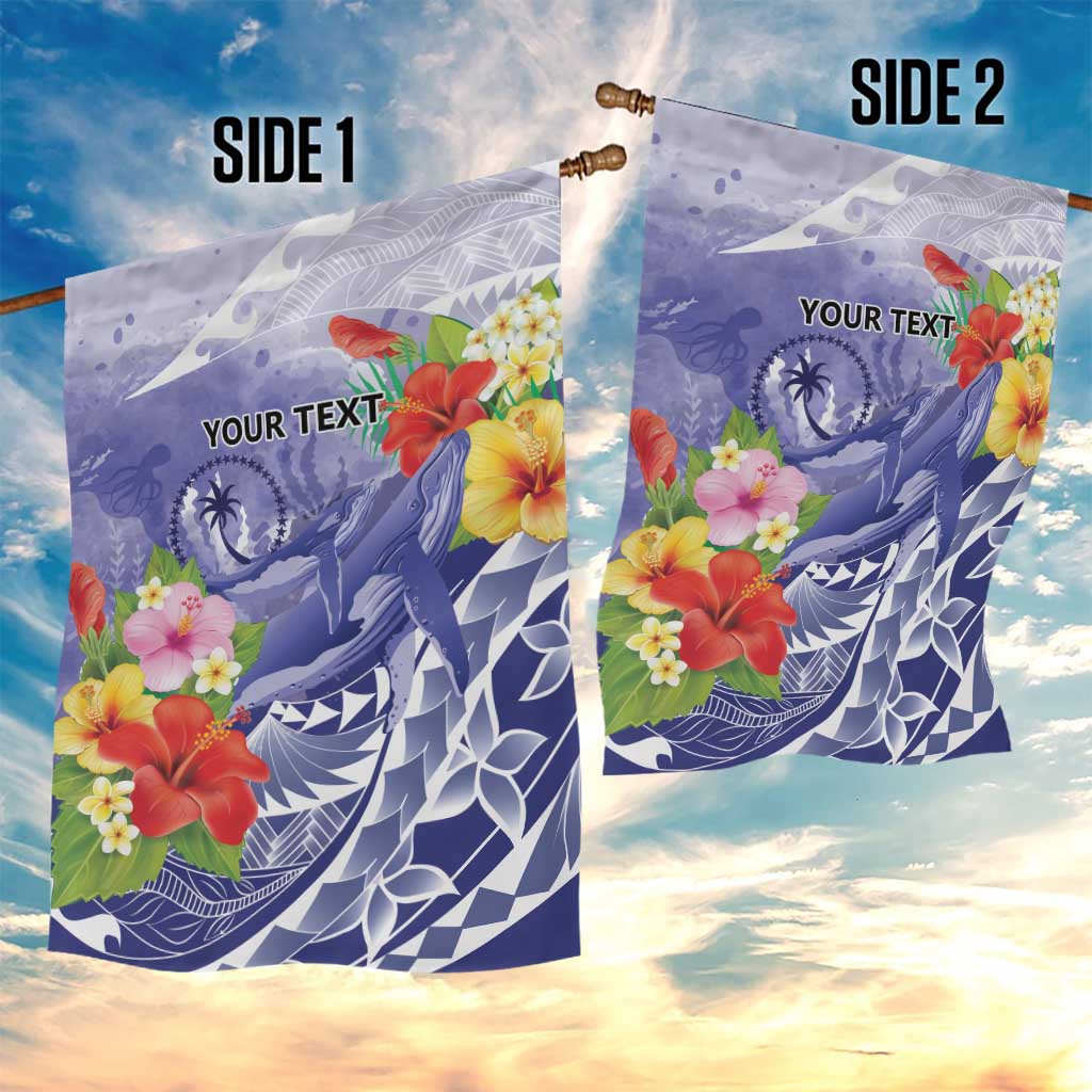 Personalised Chuuk States Humpback Whale Garden Flag Polynesian Tropical Flowers