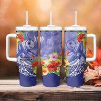 Personalised Chuuk States Humpback Whale Tumbler With Handle Polynesian Tropical Flowers