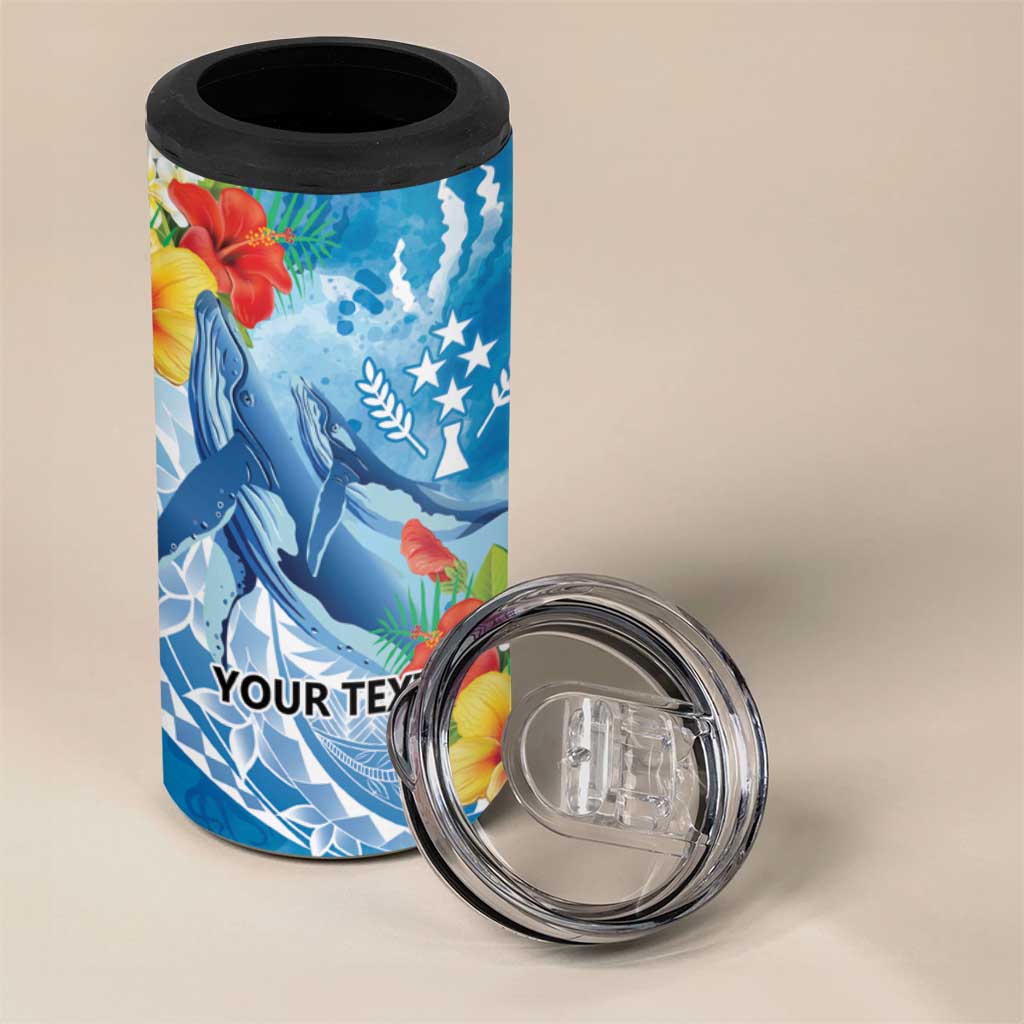 Personalised Kosrae States Humpback Whale 4 in 1 Can Cooler Tumbler Polynesian Tropical Flowers