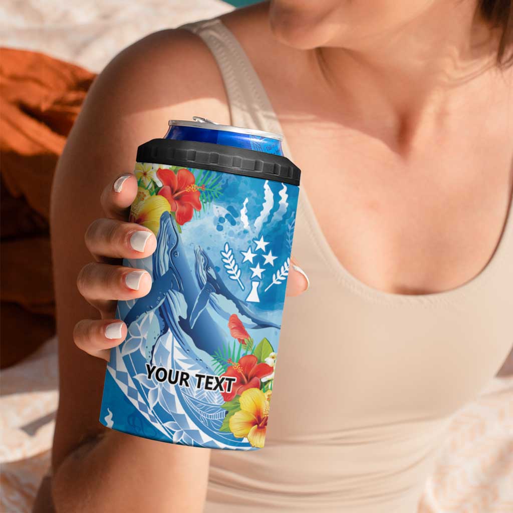 Personalised Kosrae States Humpback Whale 4 in 1 Can Cooler Tumbler Polynesian Tropical Flowers