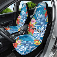 Personalised Kosrae States Humpback Whale Car Seat Cover Polynesian Tropical Flowers