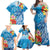 Personalised Kosrae States Humpback Whale Family Matching Off Shoulder Maxi Dress and Hawaiian Shirt Polynesian Tropical Flowers