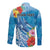 Personalised Kosrae States Humpback Whale Long Sleeve Button Shirt Polynesian Tropical Flowers