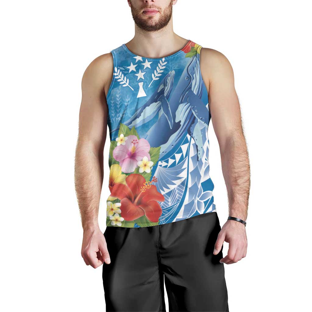 Personalised Kosrae States Humpback Whale Men Tank Top Polynesian Tropical Flowers