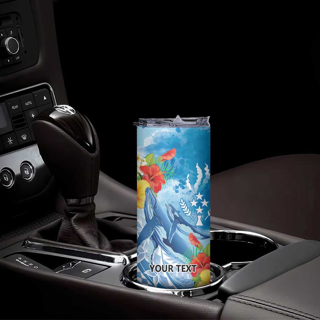 Personalised Kosrae States Humpback Whale Skinny Tumbler Polynesian Tropical Flowers