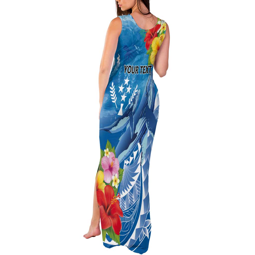 Personalised Kosrae States Humpback Whale Tank Maxi Dress Polynesian Tropical Flowers