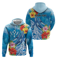 Personalised Kosrae States Humpback Whale Zip Hoodie Polynesian Tropical Flowers