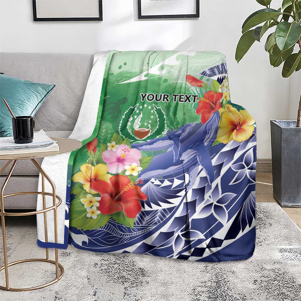Personalised Pohnpei States Humpback Whale Blanket Polynesian Tropical Flowers