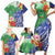 Personalised Pohnpei States Humpback Whale Family Matching Short Sleeve Bodycon Dress and Hawaiian Shirt Polynesian Tropical Flowers