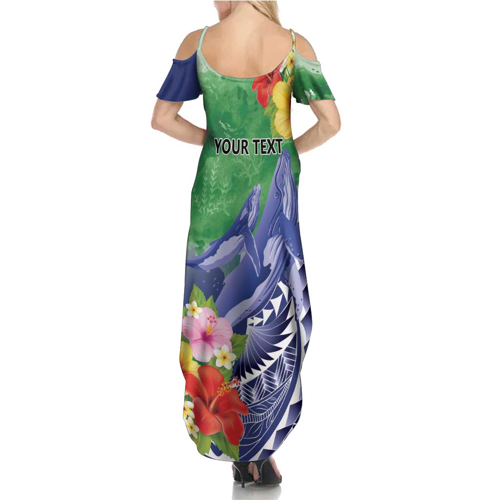 Personalised Pohnpei States Humpback Whale Family Matching Summer Maxi Dress and Hawaiian Shirt Polynesian Tropical Flowers