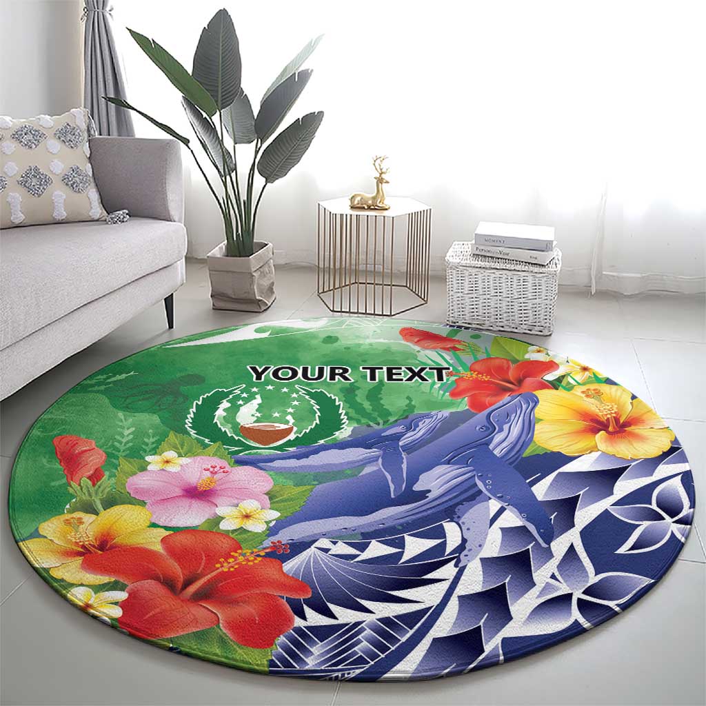 Personalised Pohnpei States Humpback Whale Round Carpet Polynesian Tropical Flowers
