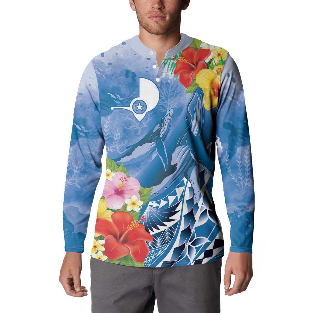 Personalised Yap States Humpback Whale Button Sweatshirt Polynesian Tropical Flowers