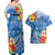 Personalised Yap States Humpback Whale Couples Matching Off Shoulder Maxi Dress and Hawaiian Shirt Polynesian Tropical Flowers