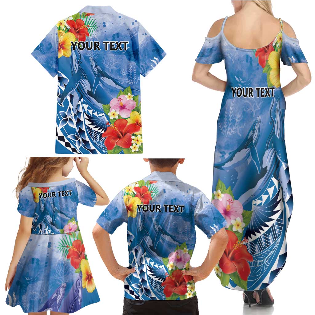 Personalised Yap States Humpback Whale Family Matching Summer Maxi Dress and Hawaiian Shirt Polynesian Tropical Flowers