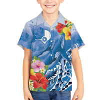 Personalised Yap States Humpback Whale Family Matching Summer Maxi Dress and Hawaiian Shirt Polynesian Tropical Flowers
