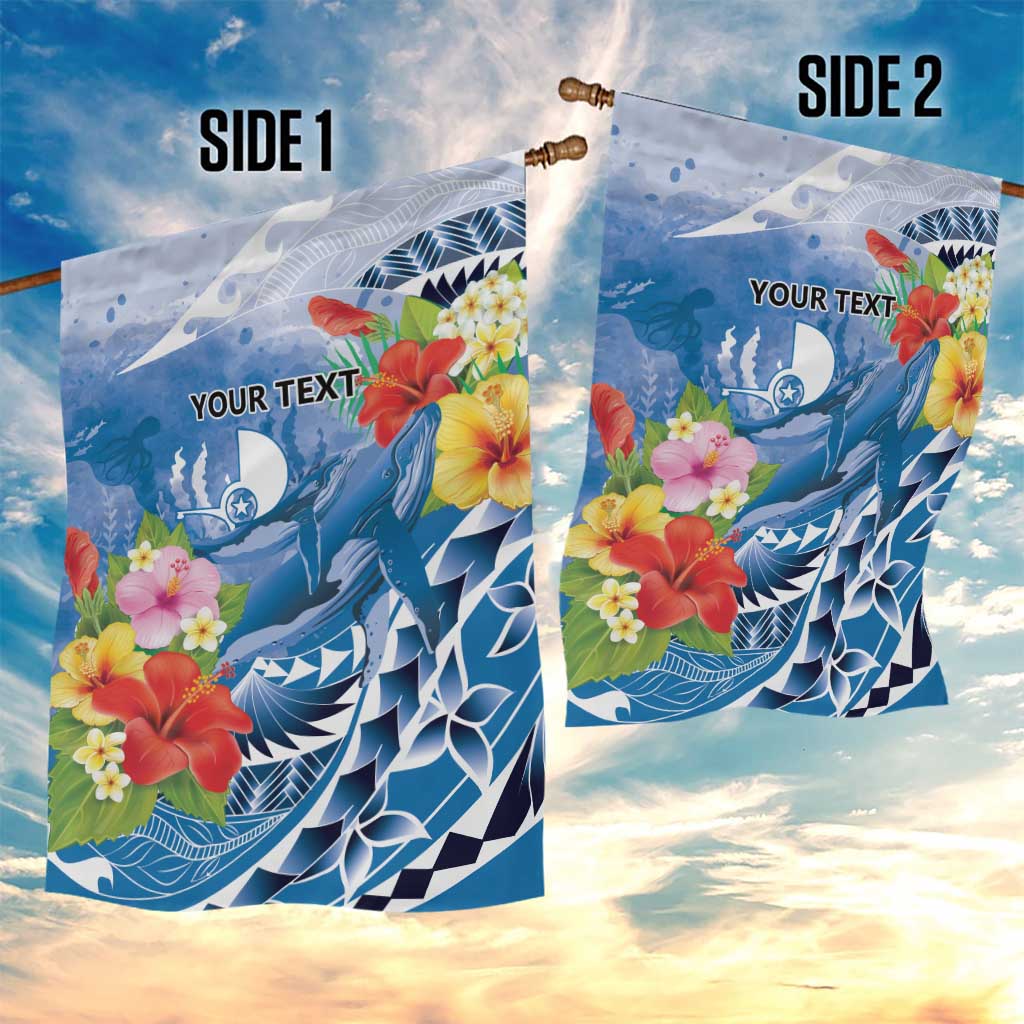 Personalised Yap States Humpback Whale Garden Flag Polynesian Tropical Flowers