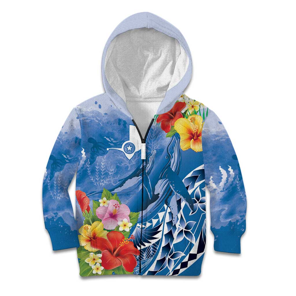 Personalised Yap States Humpback Whale Kid Hoodie Polynesian Tropical Flowers