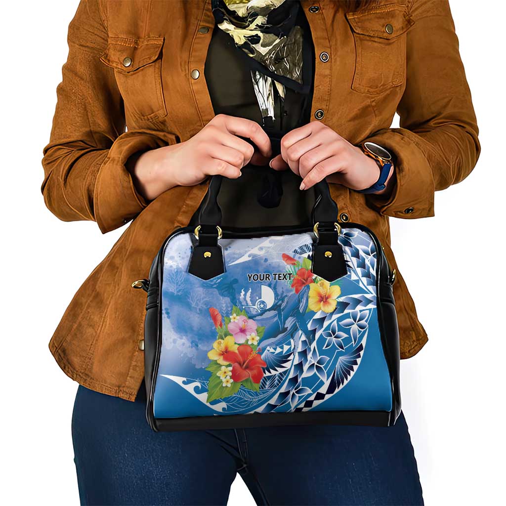 Personalised Yap States Humpback Whale Shoulder Handbag Polynesian Tropical Flowers
