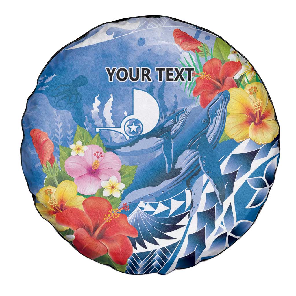 Personalised Yap States Humpback Whale Spare Tire Cover Polynesian Tropical Flowers