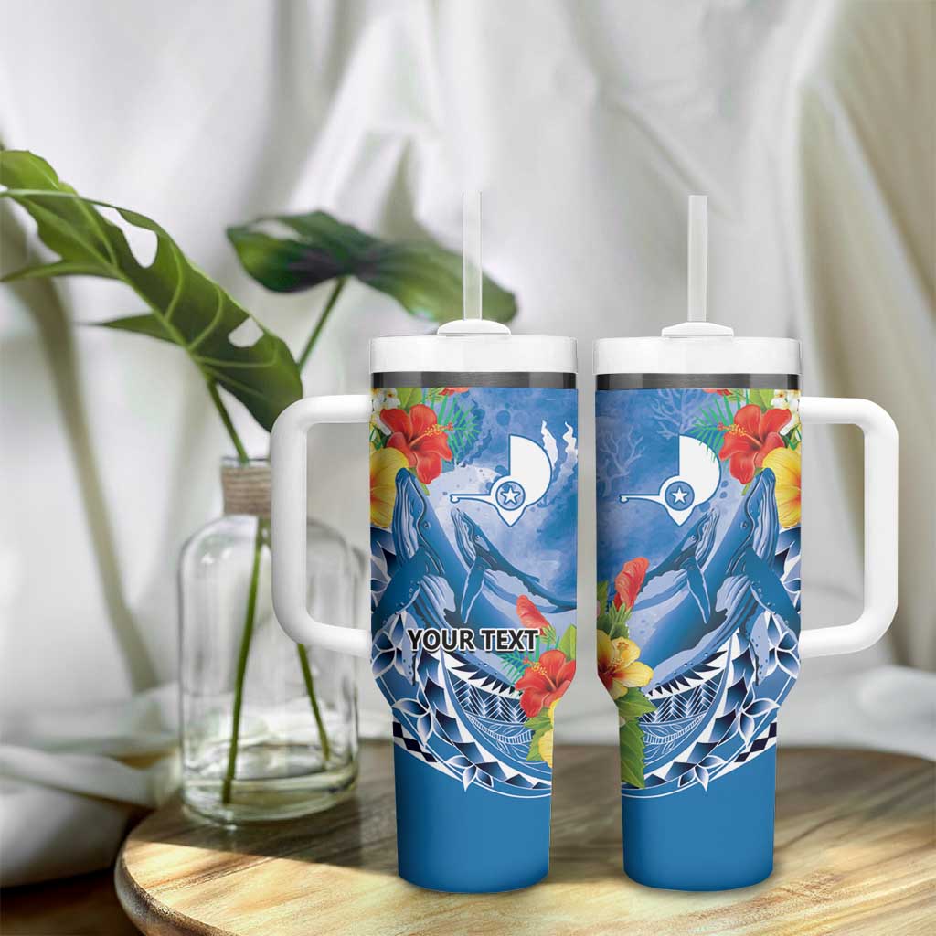 Personalised Yap States Humpback Whale Tumbler With Handle Polynesian Tropical Flowers