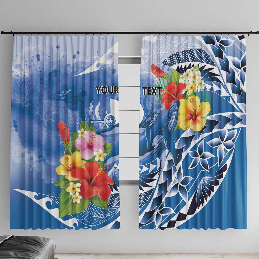 Personalised Yap States Humpback Whale Window Curtain Polynesian Tropical Flowers