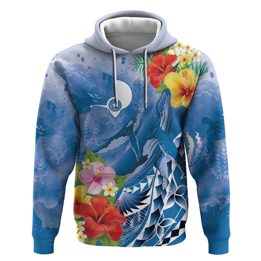 Personalised Yap States Humpback Whale Zip Hoodie Polynesian Tropical Flowers