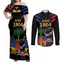 Haiti Independence Day Couples Matching Off Shoulder Maxi Dress and Long Sleeve Button Shirt The First Black Republic Since 1804 LT9 Blakc - Polynesian Pride
