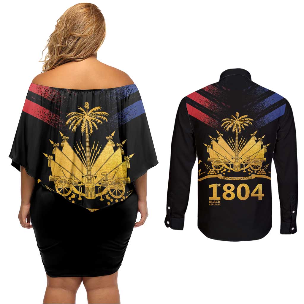 Haiti Independence Day Couples Matching Off Shoulder Short Dress and Long Sleeve Button Shirt The First Black Republic Since 1804 LT9 - Polynesian Pride