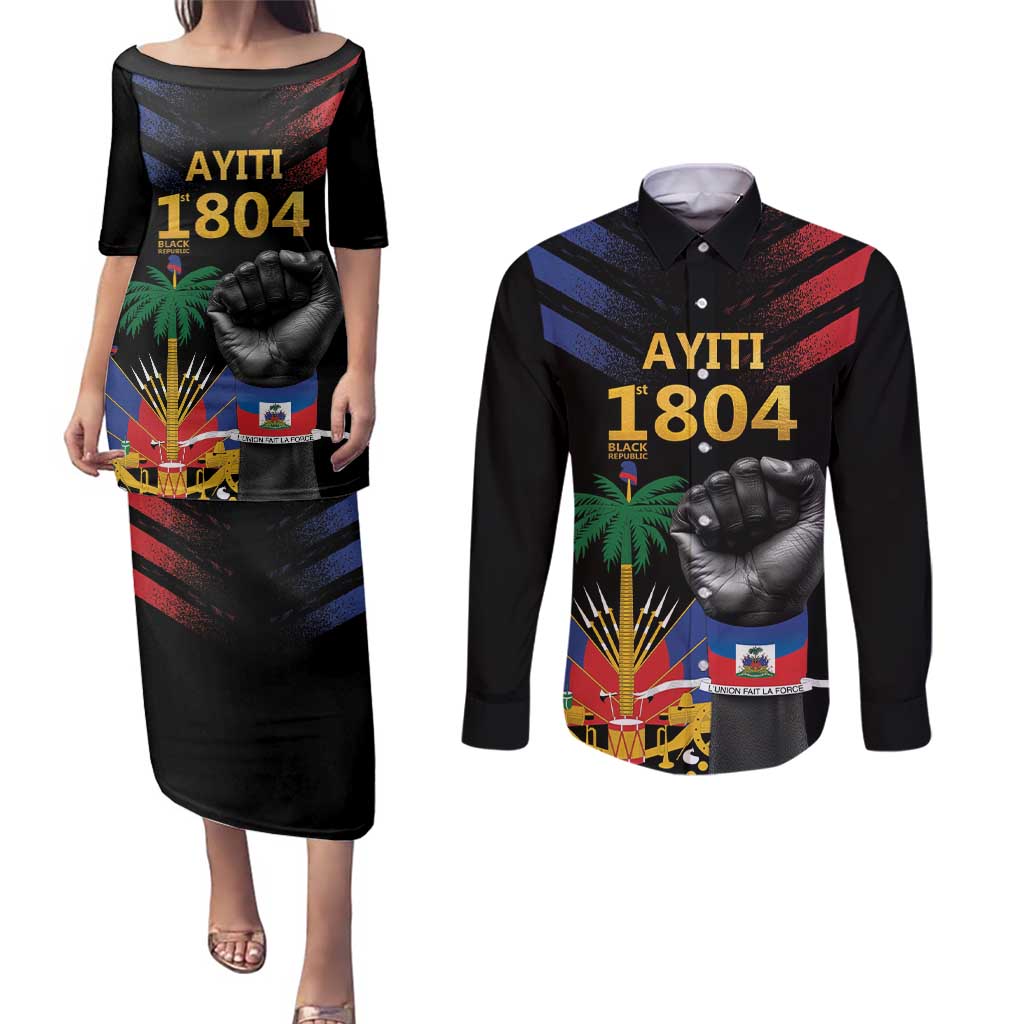 Haiti Independence Day Couples Matching Puletasi and Long Sleeve Button Shirt The First Black Republic Since 1804 LT9 Blakc - Polynesian Pride