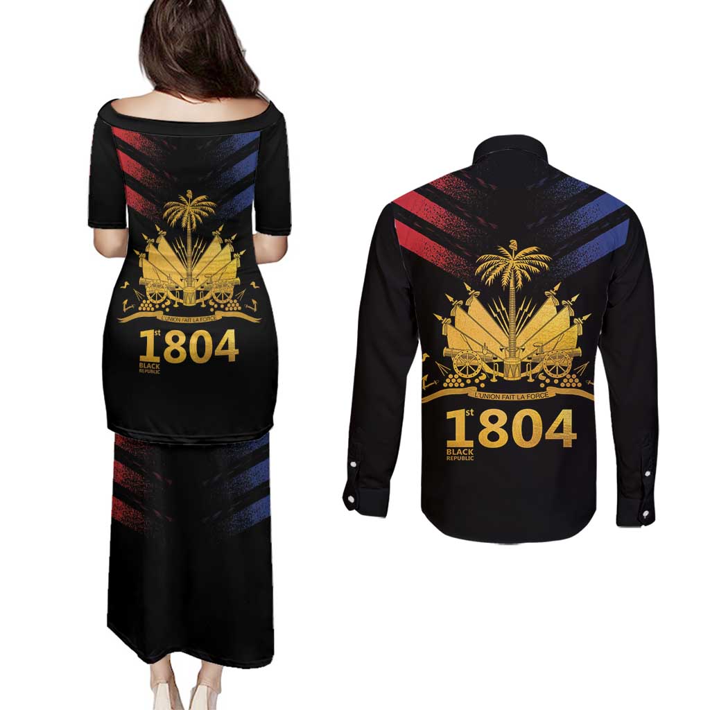 Haiti Independence Day Couples Matching Puletasi and Long Sleeve Button Shirt The First Black Republic Since 1804 LT9 - Polynesian Pride