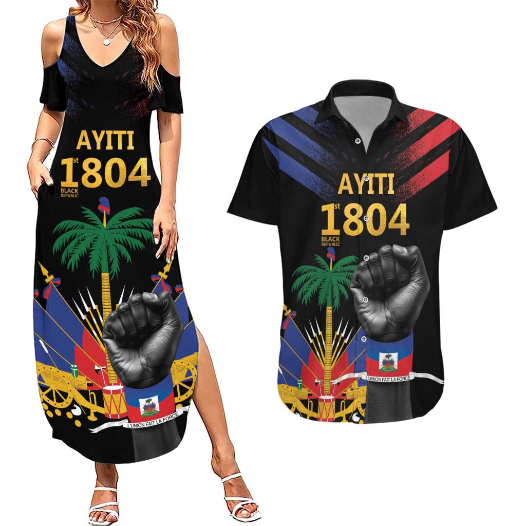 Haiti Independence Day Couples Matching Summer Maxi Dress and Hawaiian Shirt The First Black Republic Since 1804 LT9 Blakc - Polynesian Pride
